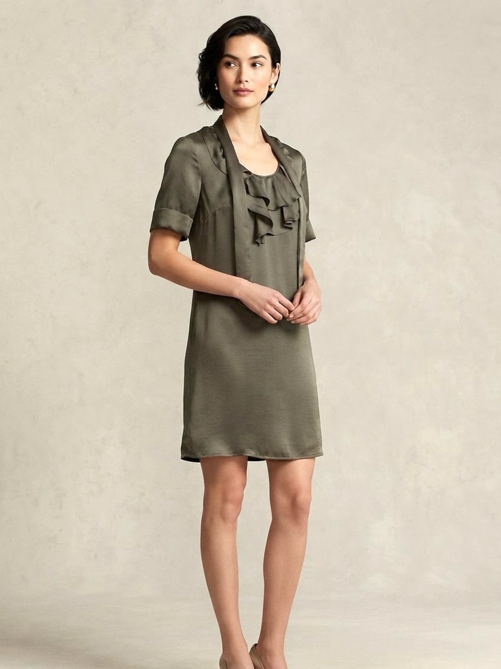 GAP Satin Gray Dress with Ruffle Details - Size S